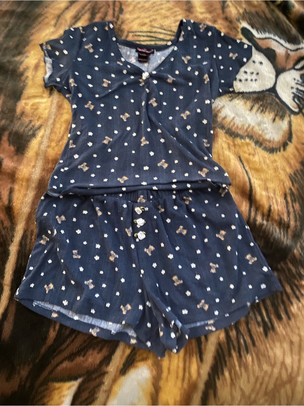Women’s Navy Blue Printed Sleep Set - Lightweight Short Sleeve Top & Shorts